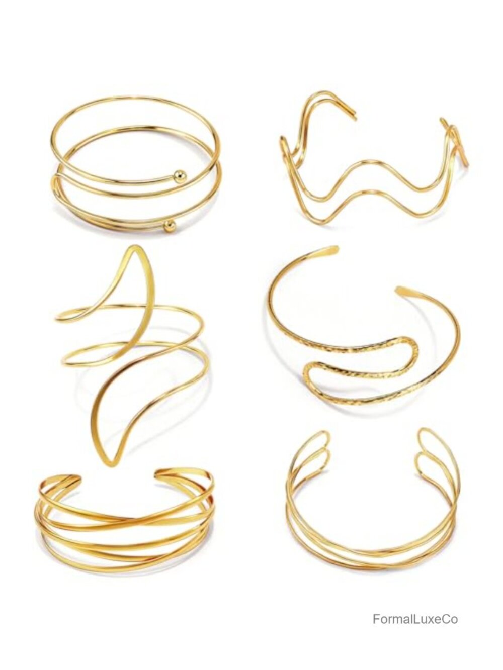 Gold Cuff Bracelet Set Adjustable Arm Cuff Jewelry for Women 6 Pieces